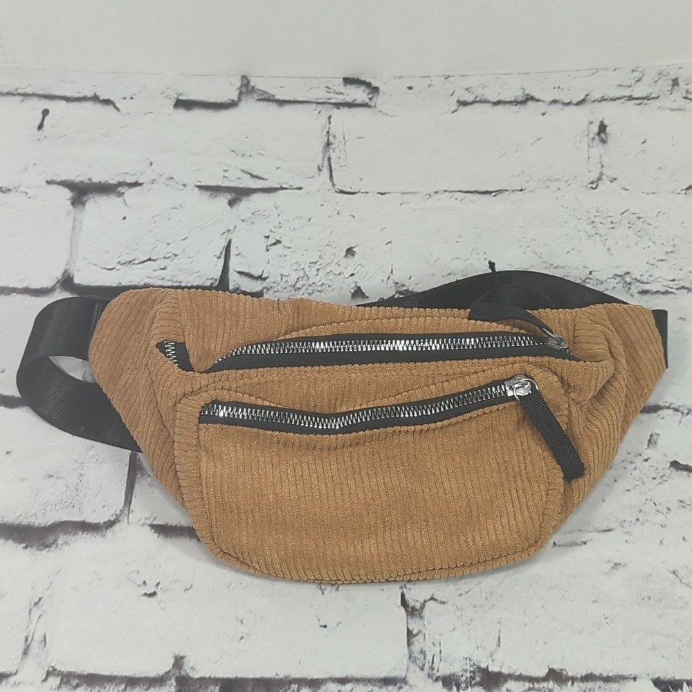 Waist Pouch Fanny Patch Zippered Corduroy Tan Mustard